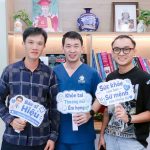 Anh T. cùng con trai và ThS.BS Phùng Tiến Hiệu tại Phòng khám Tai Mũi Họng Bác Sĩ Hiệu Long Biên sau buổi nội soi và làm sạch tai
